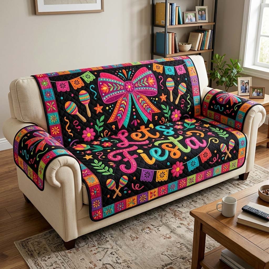 Let's Fiesta on Black with Maracas Sofa Cover