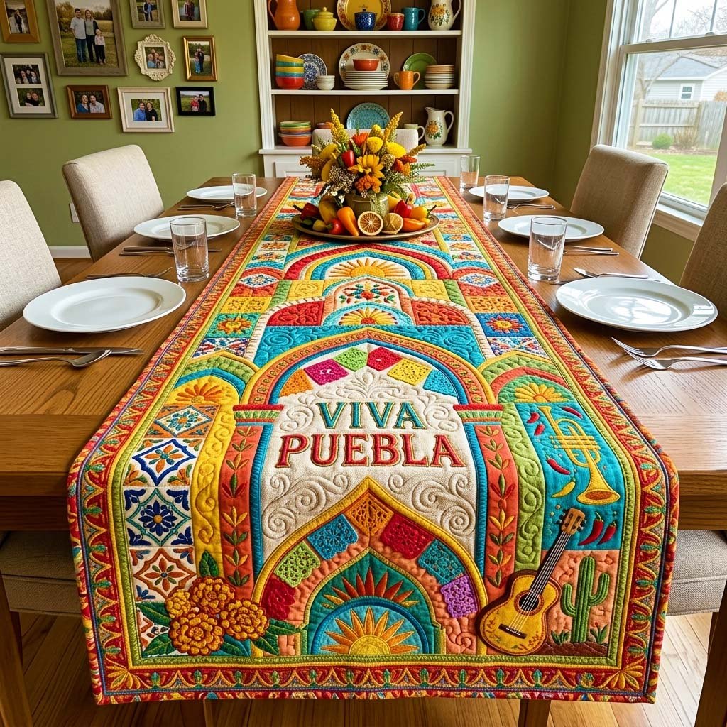 Viva Puebla Arch with Guitars Table Runner