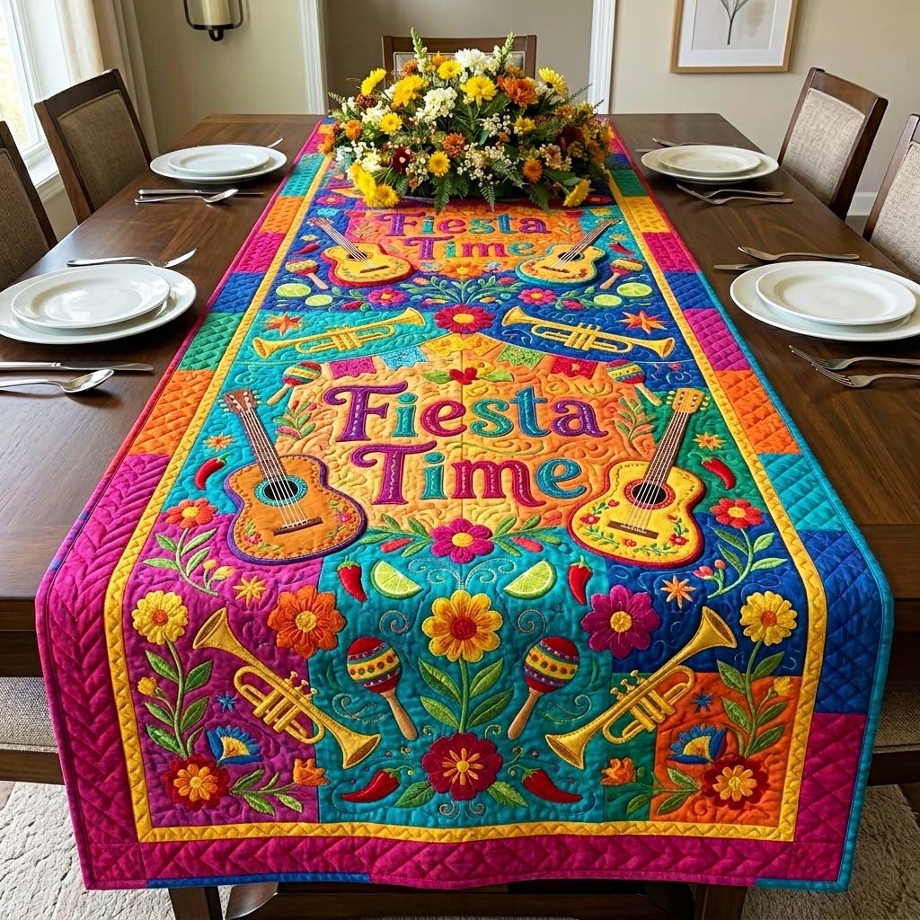 Fiesta Time on Pink Border Table Runner
