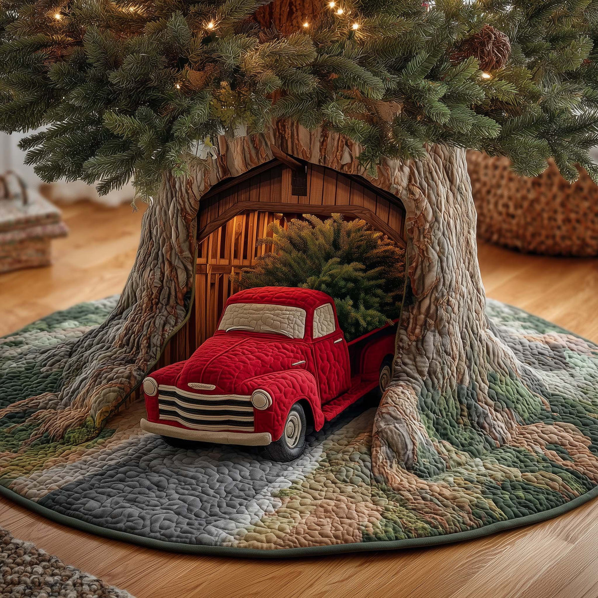 Truck Garage Christmas Tree Skirt