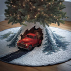 Red Truck on the Snowy Road Christmas Tree Skirt