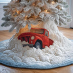 Red Pickup Truck in Deep Snow Christmas Tree Skirt