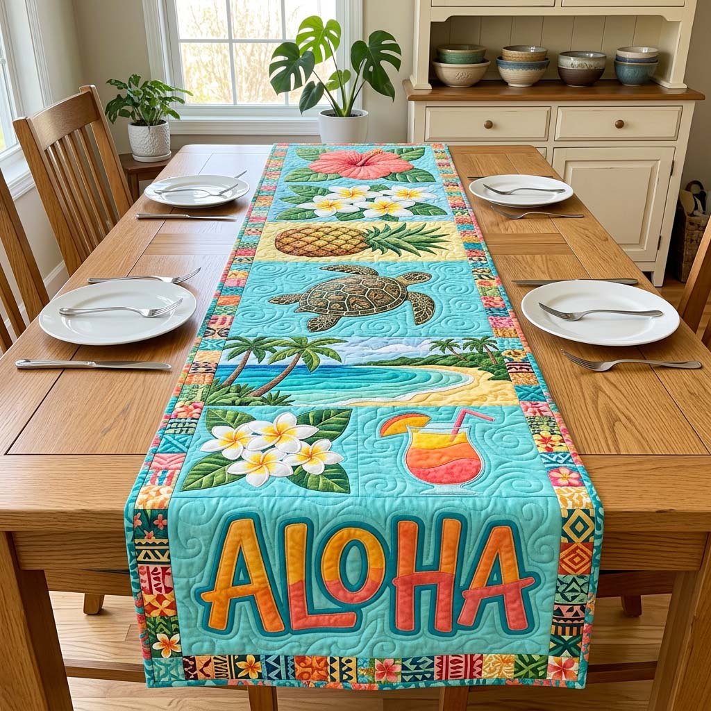 Aloha with Turtle and Plumeria Table Runner