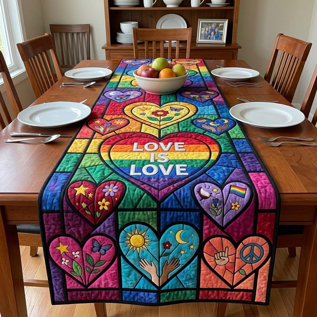 Stained Glass Hearts and Flowers Table Runner