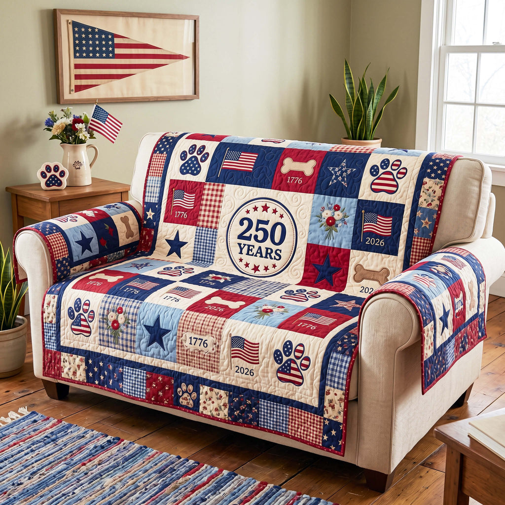 250 Years Badge Among Paw Prints Sofa Cover