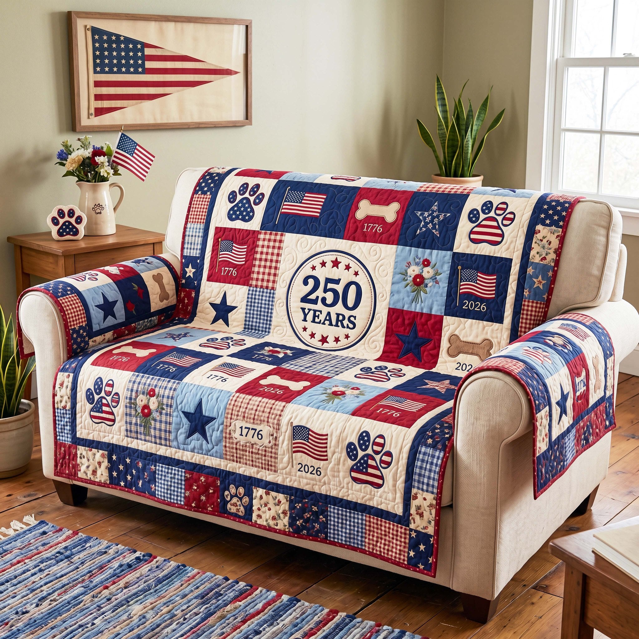 250 Years Badge Among Paw Prints Sofa Cover