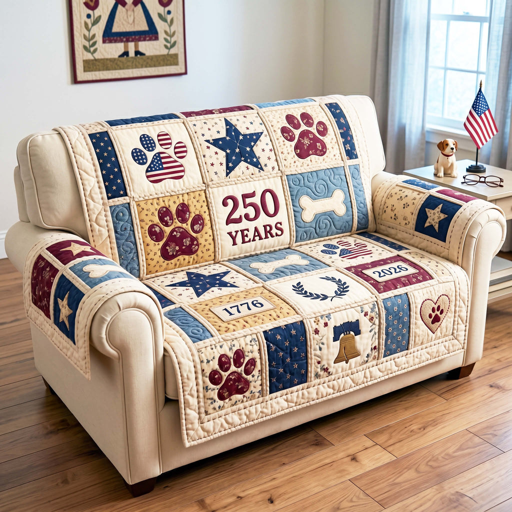 Patriotic Paw Prints for 250 Years Sofa Cover