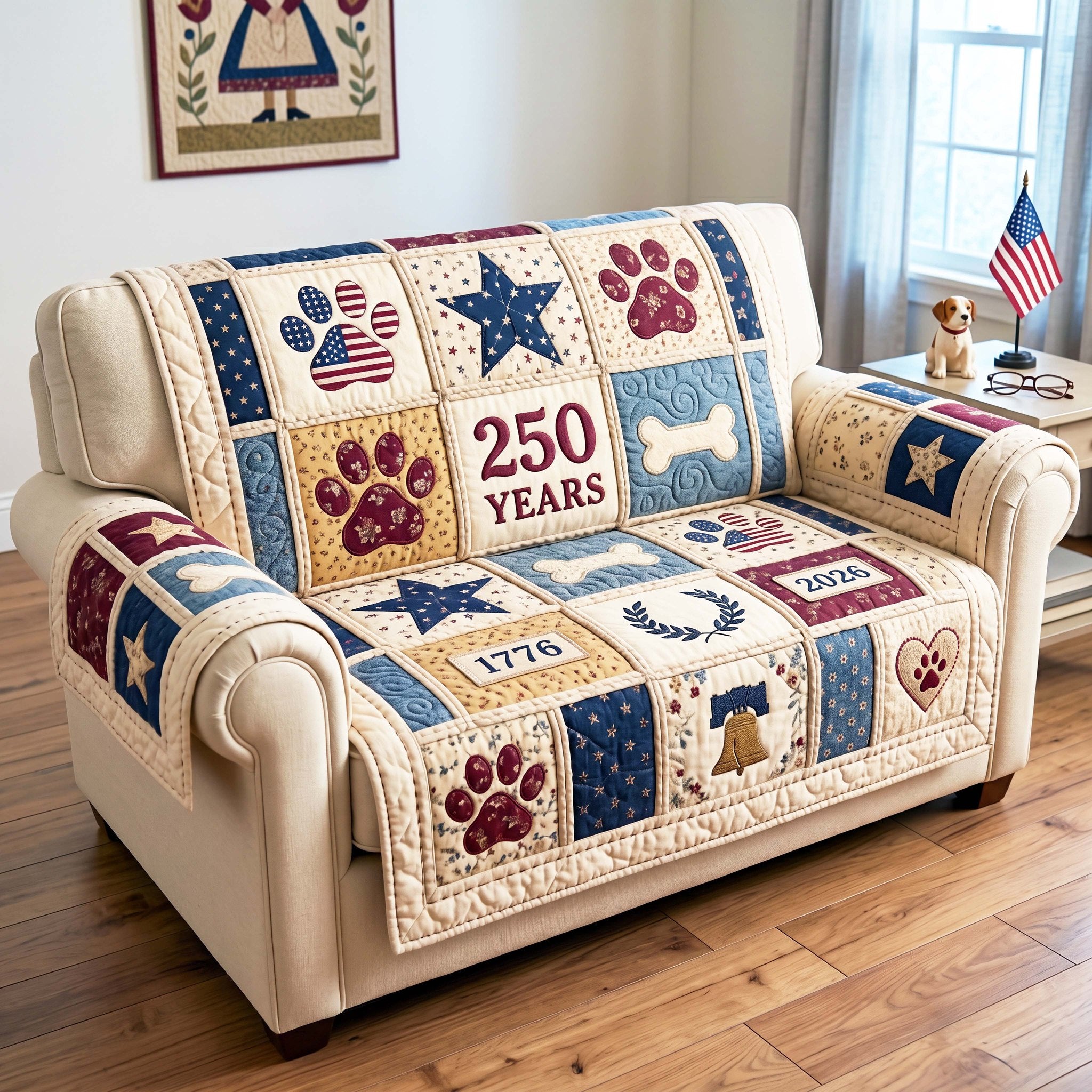 Patriotic Paw Prints for 250 Years Sofa Cover