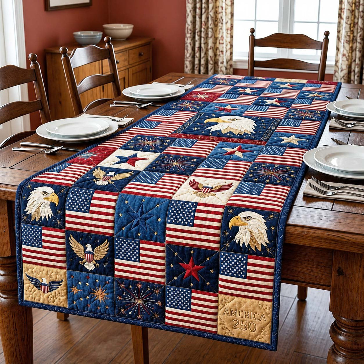 Eagle and Flag Patchwork Blocks Table Runner