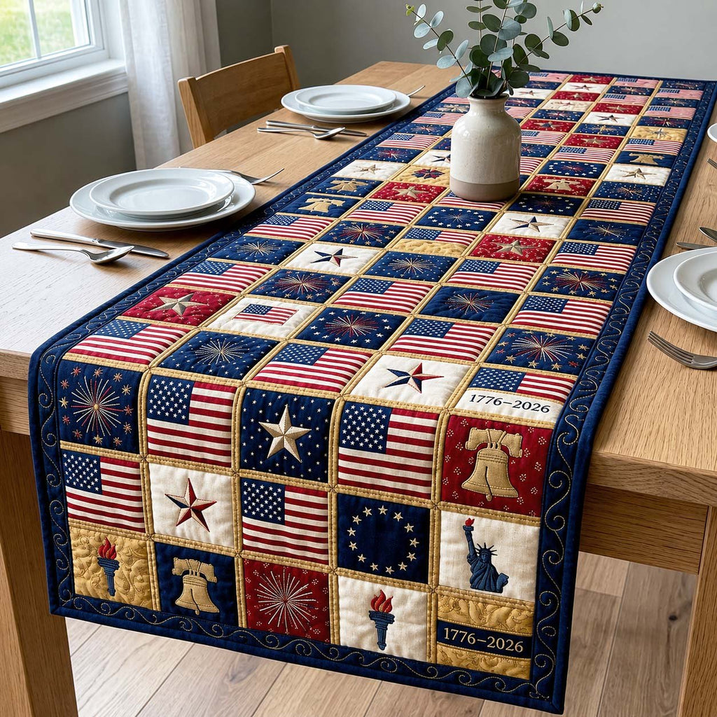 Liberty Bell and Flag Squares Table Runner