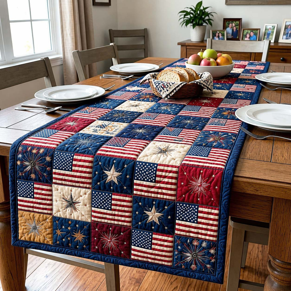 Flag and Star Checkerboard Table Runner