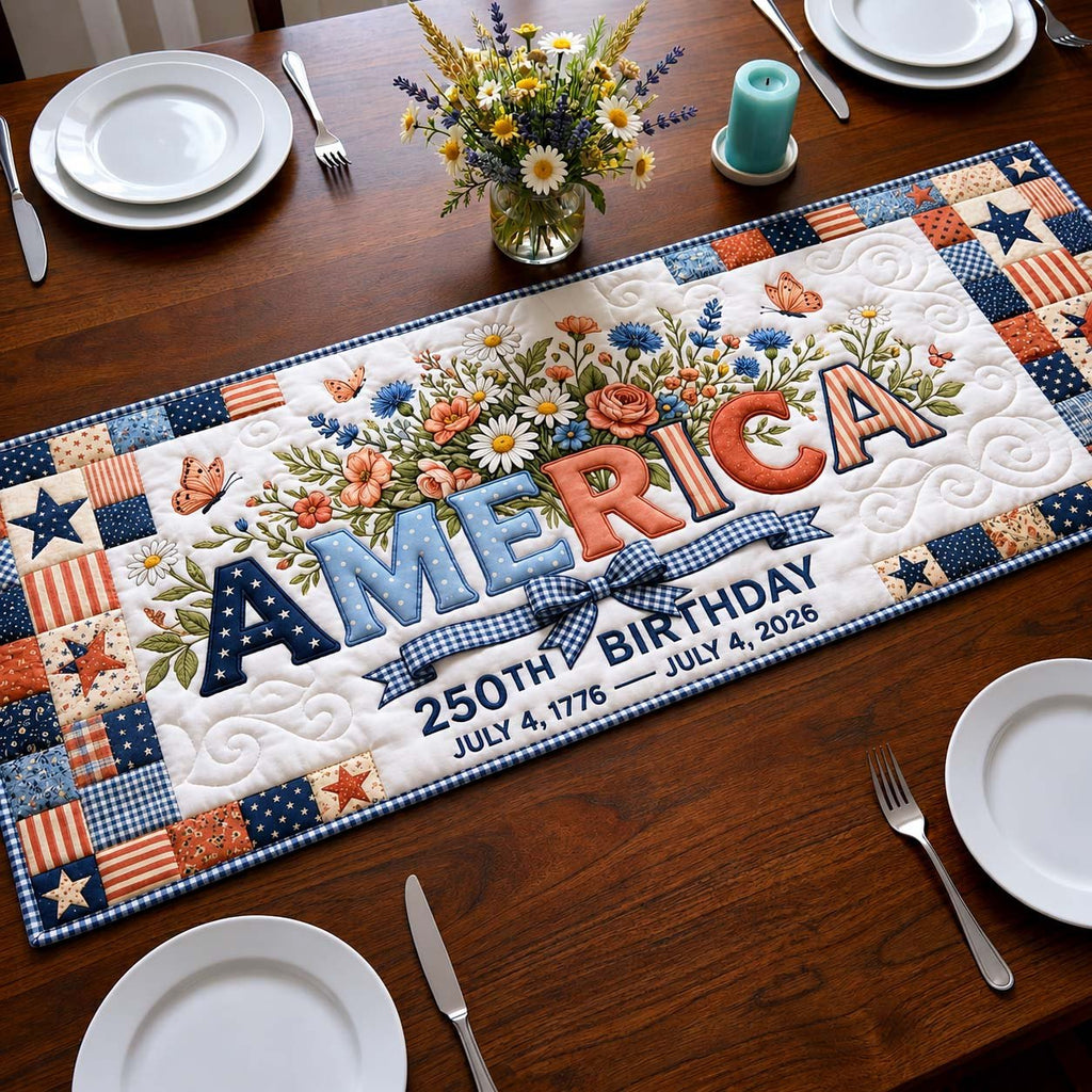 America 250th Birthday July Fourth Table Runner