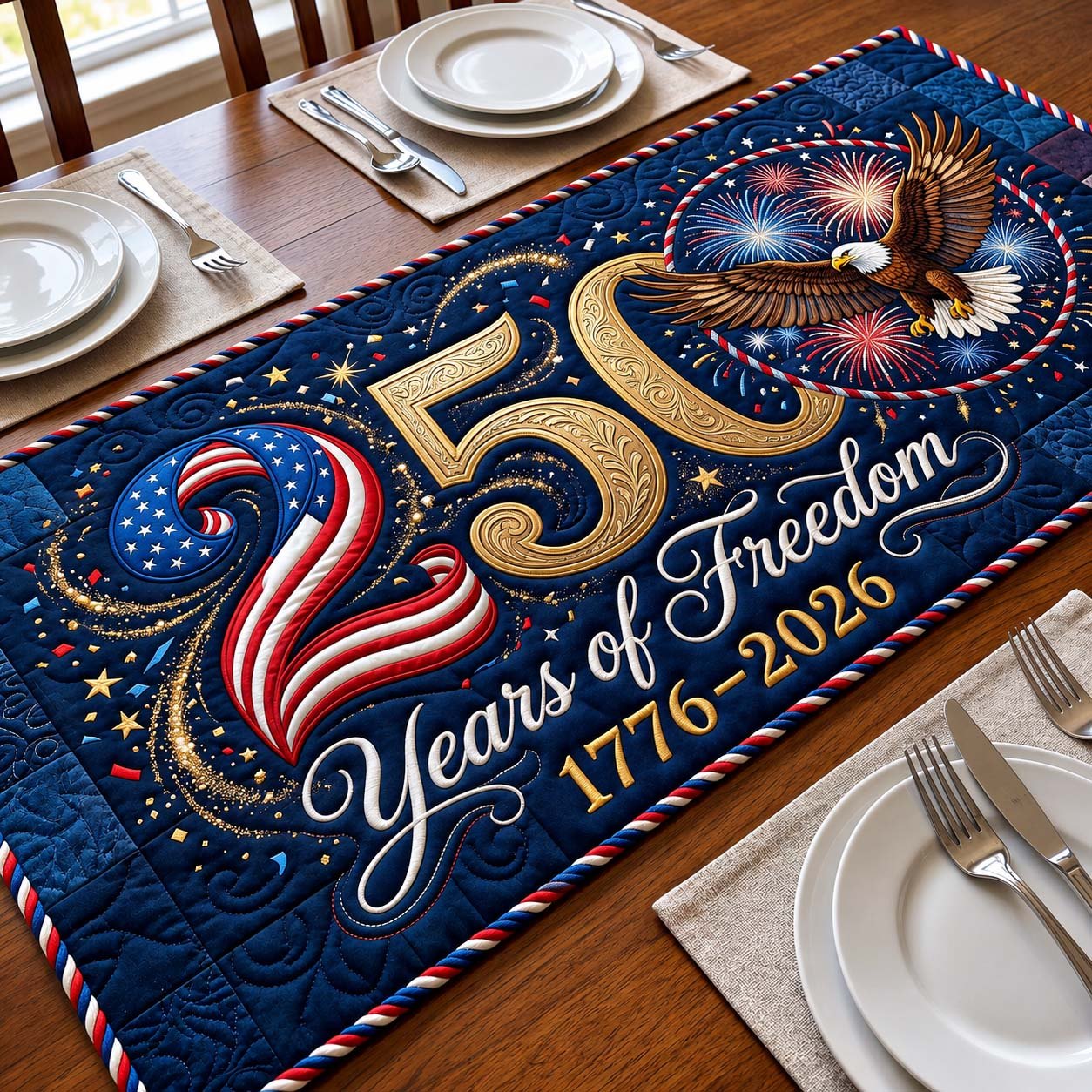 250 Years of Freedom on Navy Table Runner