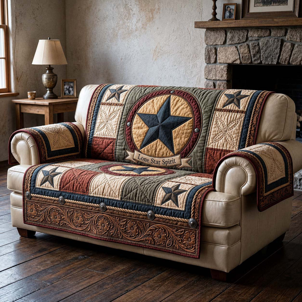 Star Medallion on Tooled Leather Sofa Cover
