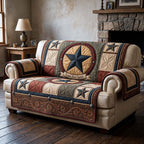 Star Medallion on Tooled Leather Sofa Cover