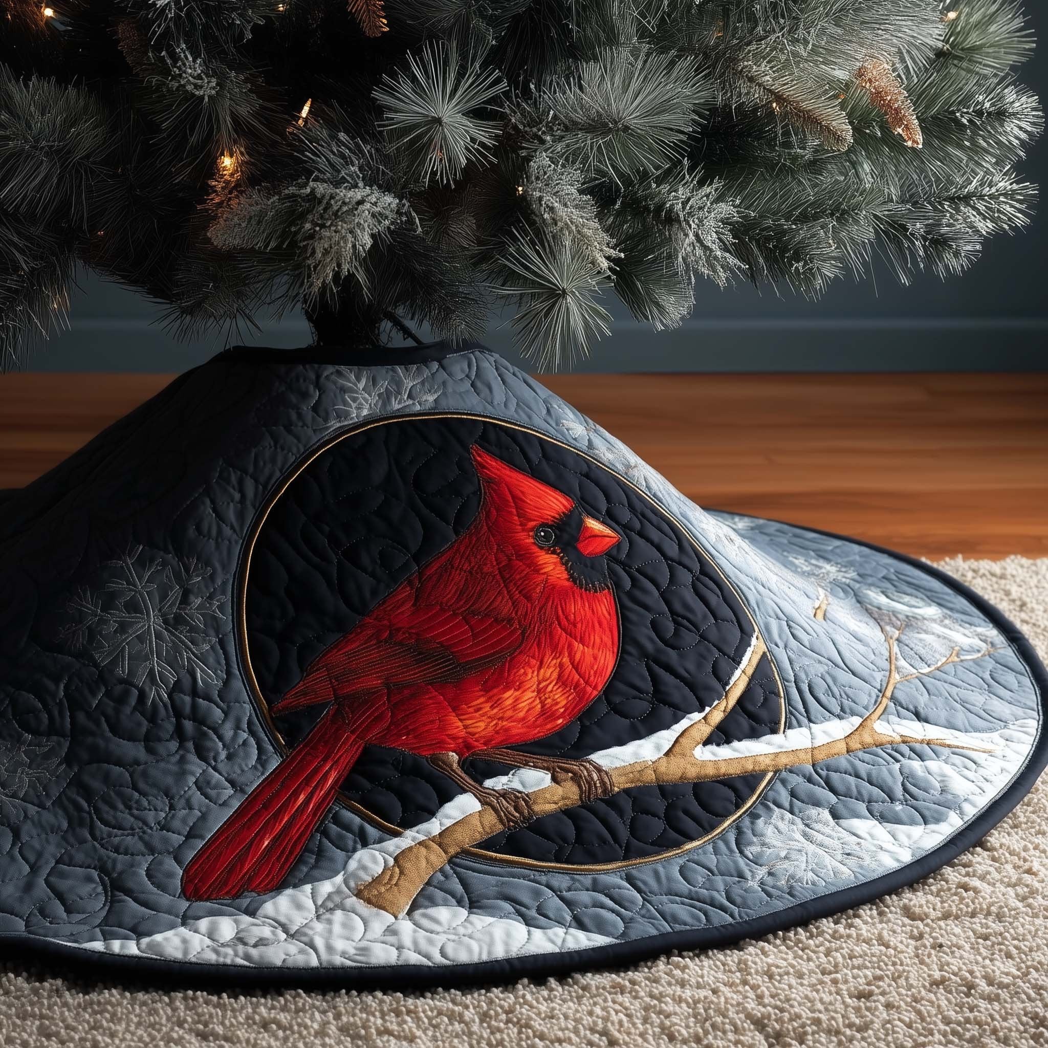 Midnight Cardinal Christmas Tree Skirt