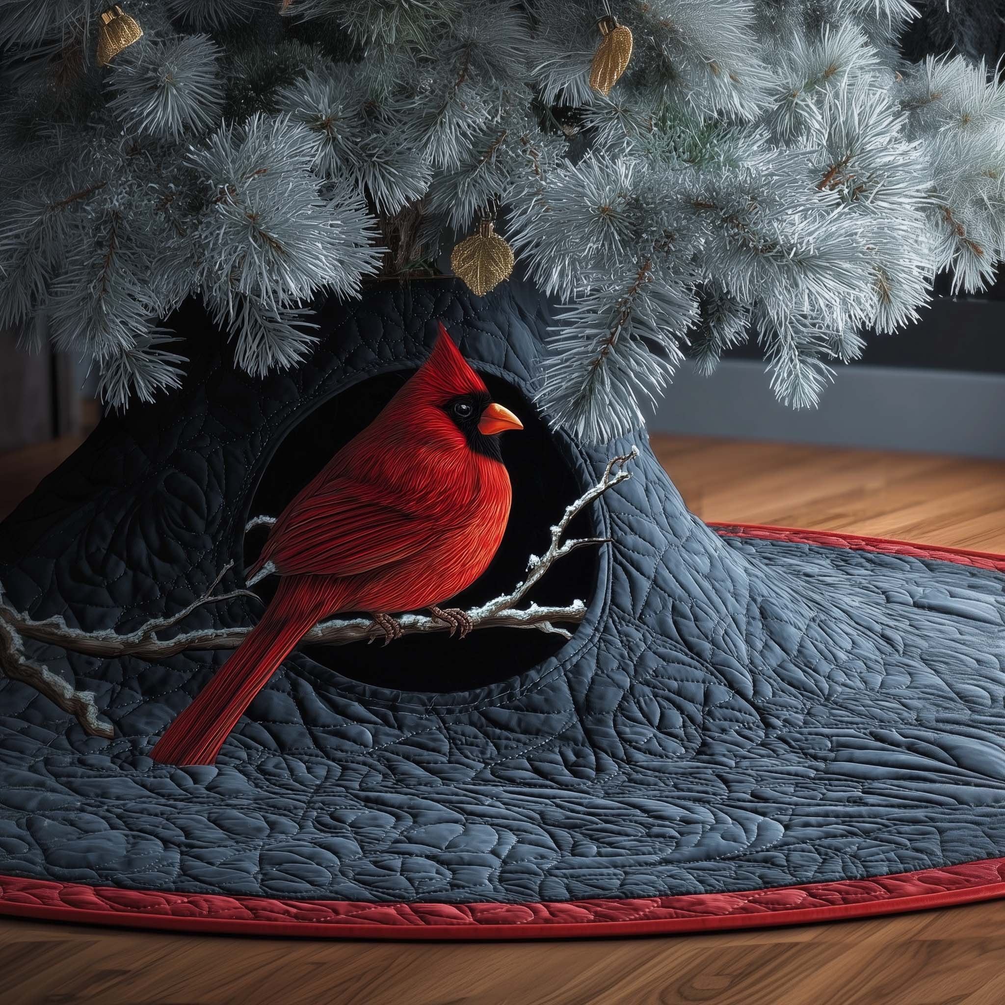 Dark Cardinal Christmas Tree Skirt