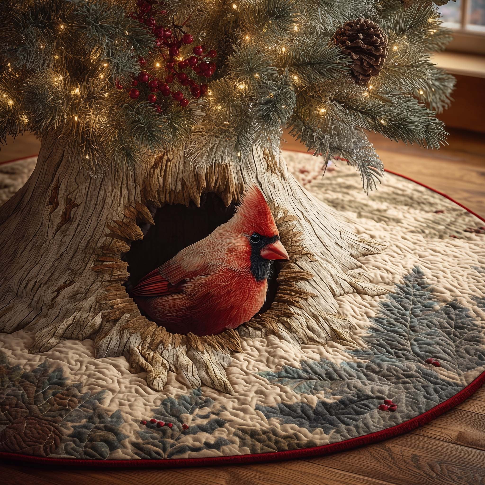 Branch Cardinal Christmas Tree Skirt