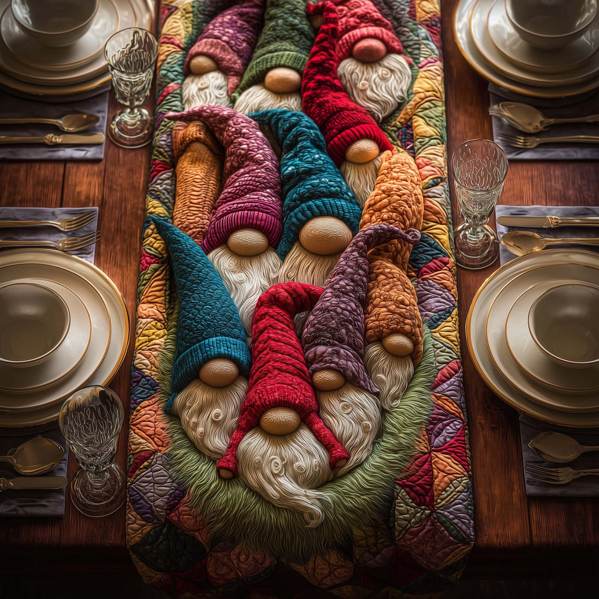 Colorful Gnomes Table Runner