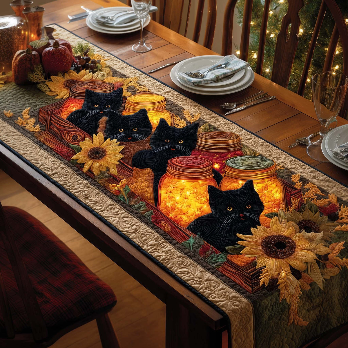 Sunflower Cats Table Runner