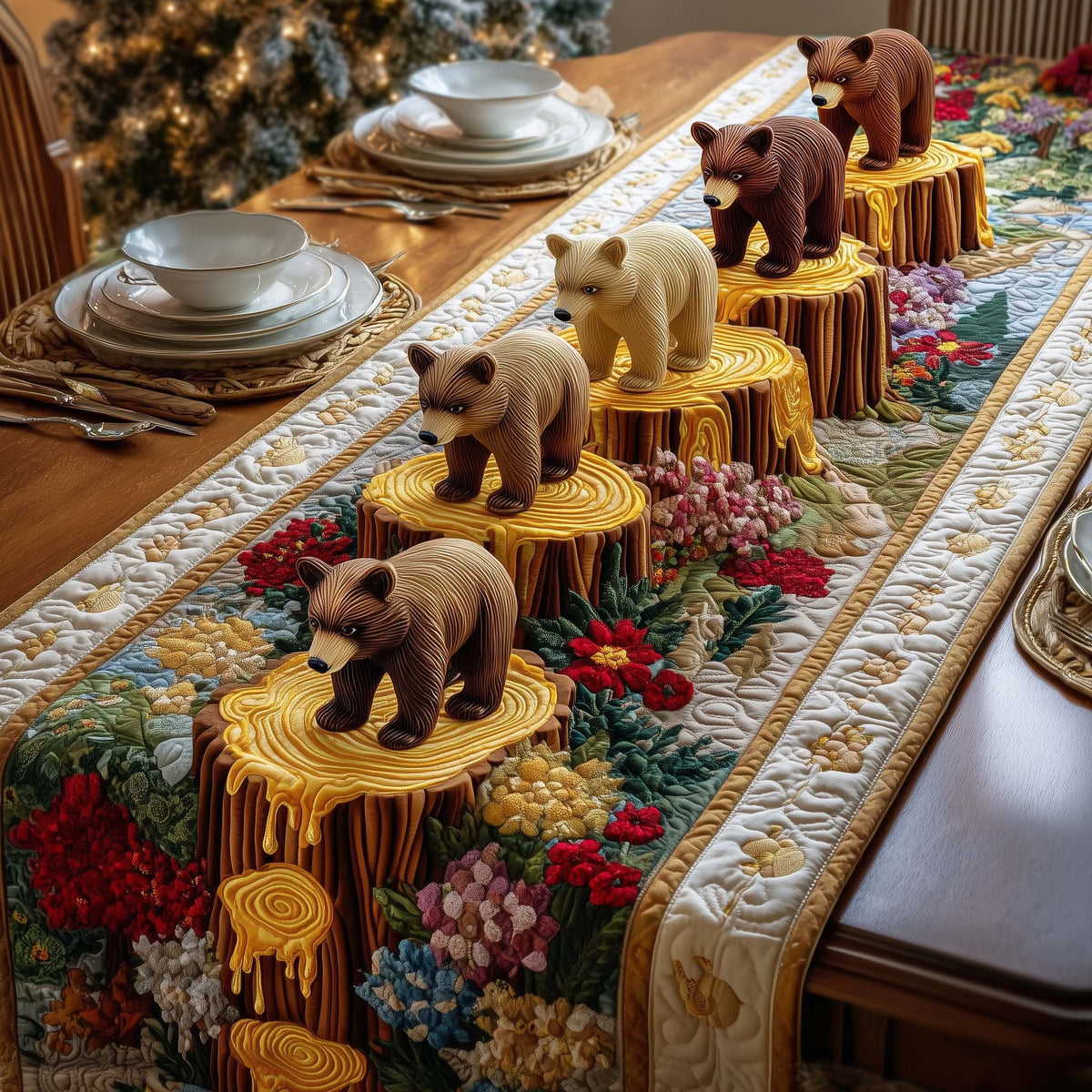 Wood Bears Table Runner