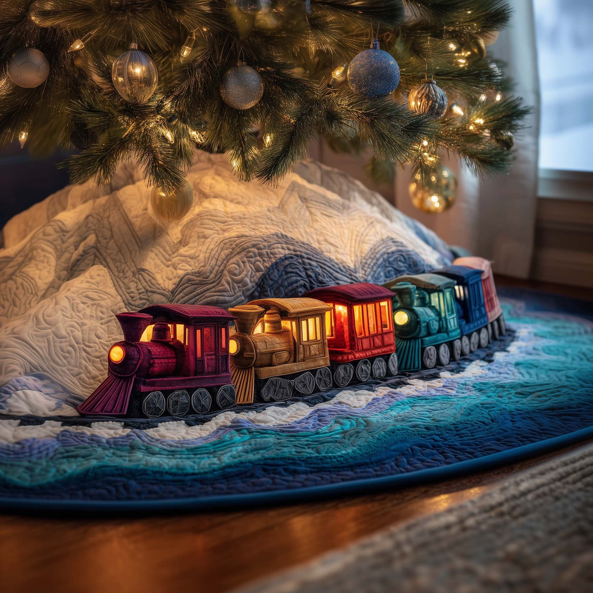 Colorful Train Christmas Tree Skirt