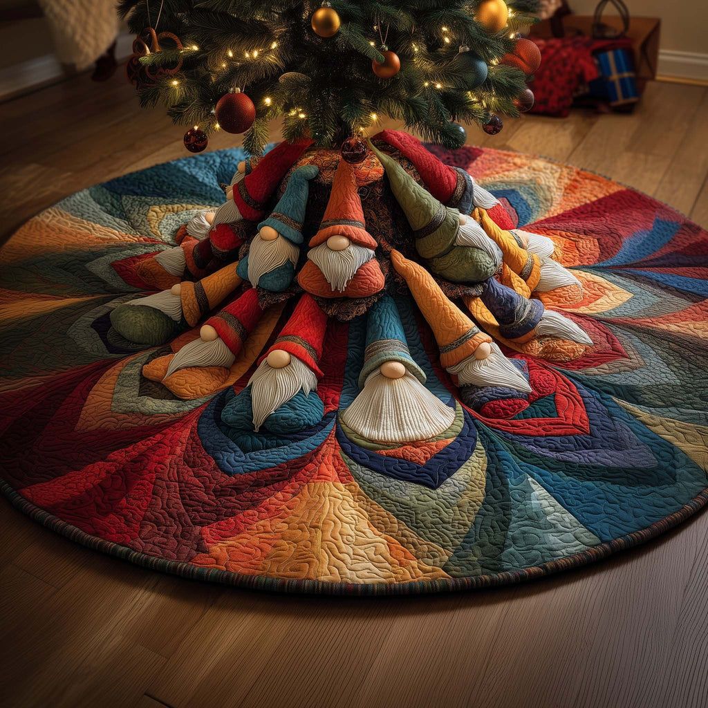 Spiral Gnomes Christmas Tree Skirt