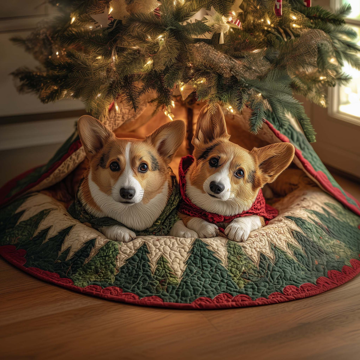Corgi Pair Christmas Tree Skirt