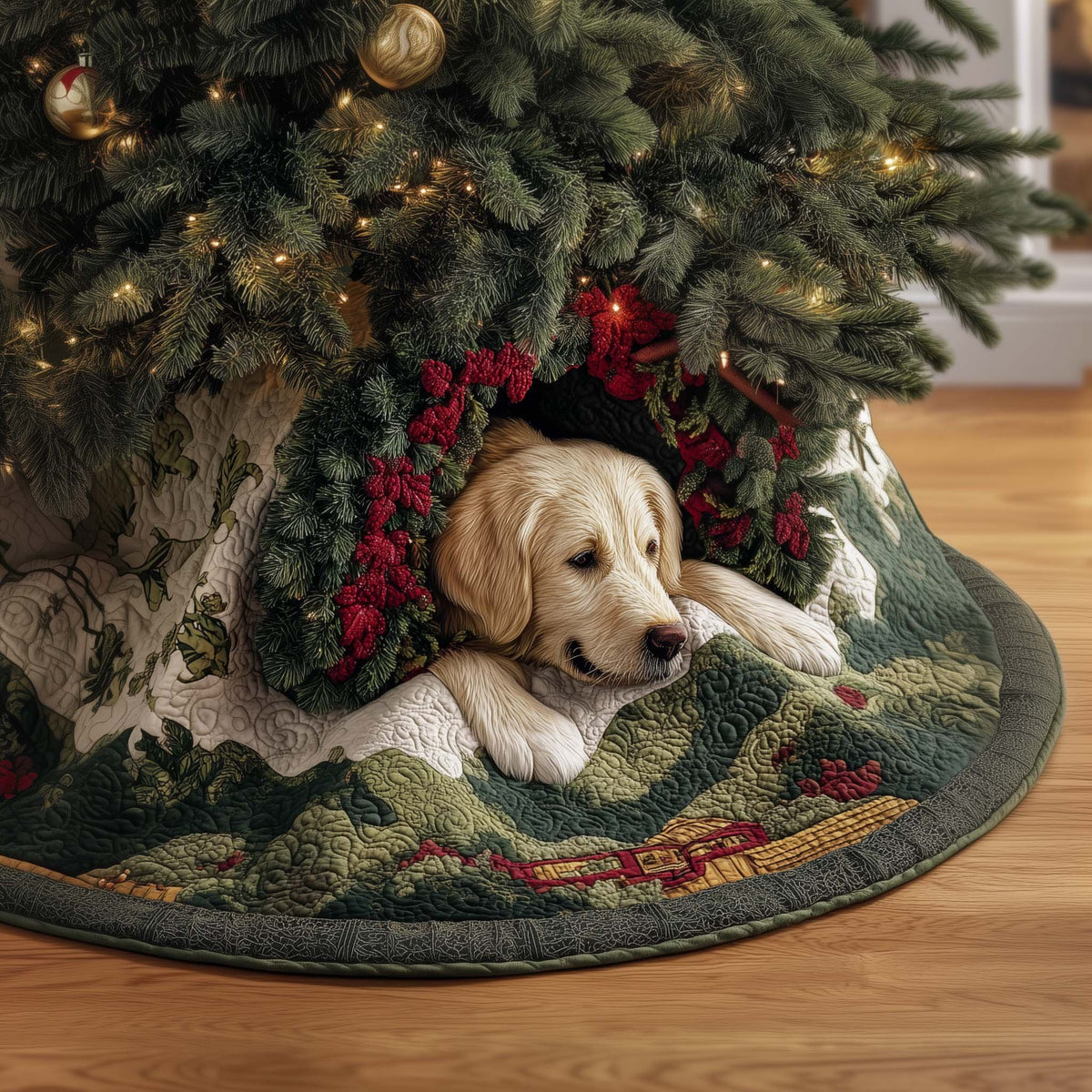 Hiding Golden Christmas Tree Skirt