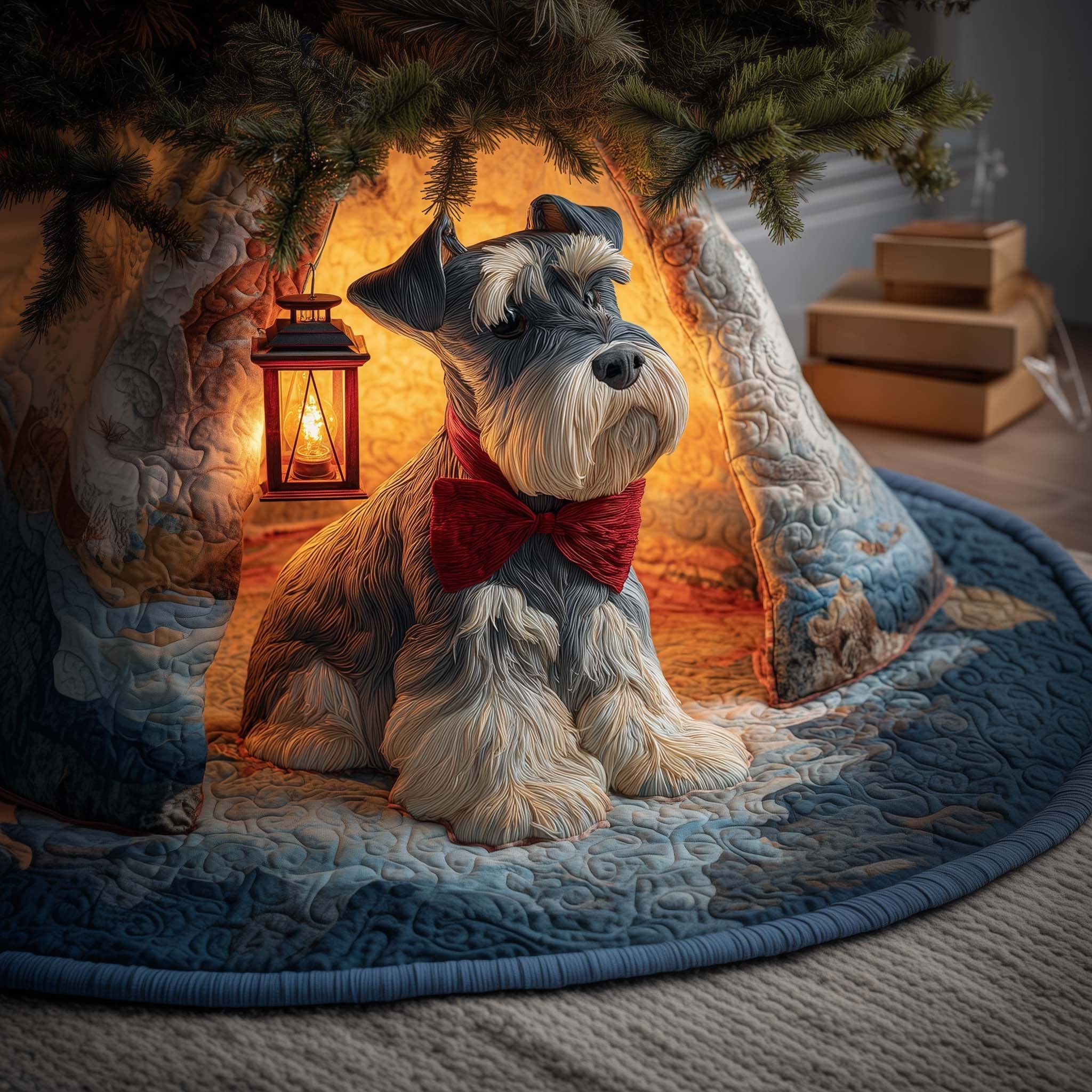 Red Bow Schnauzer Christmas Tree Skirt
