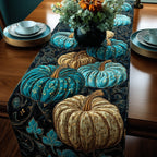 Teal and Cream Pumpkins Table Runner