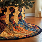 Women Profiles in Orange and Blue Christmas Tree Skirt