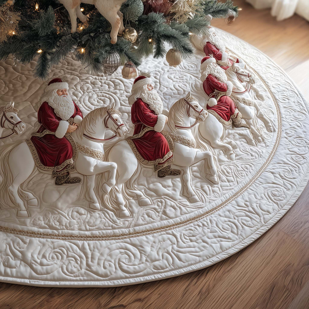 White Horses in Red Coats Christmas Tree Skirt