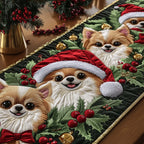 Pomeranians in Santa Hats Table Runner