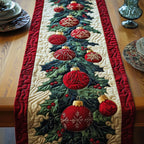 Red Baubles on Cream Center Table Runner