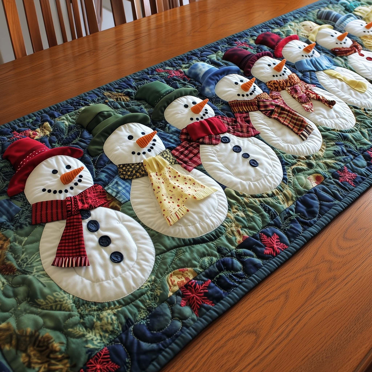 Snowmen with Striped Scarves Table Runner