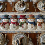 Row of Snowmen in Hats Table Runner