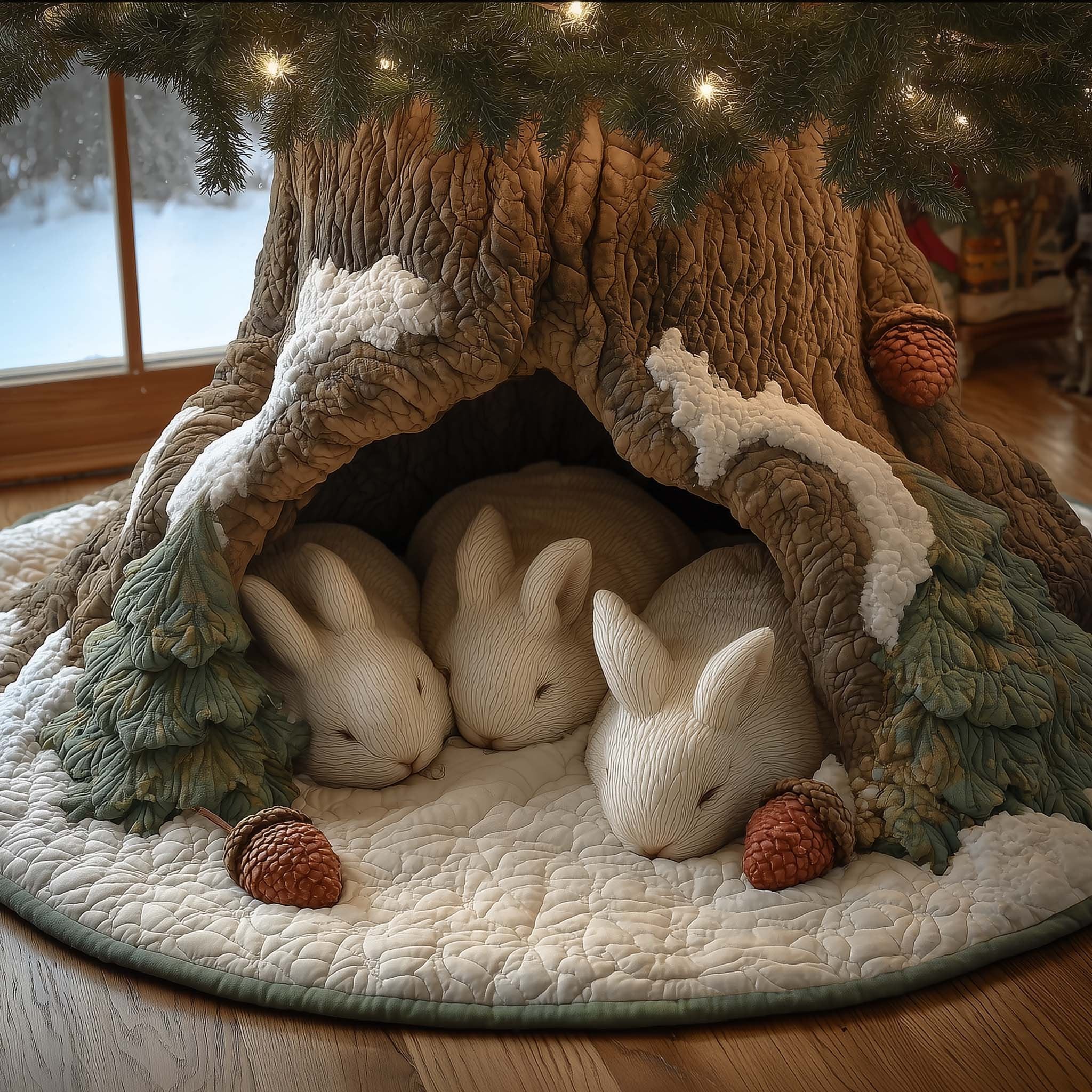 Snow Bunny Realm Christmas Tree Skirt