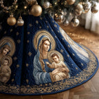 Madonna and Child on Starry Navy Christmas Tree Skirt
