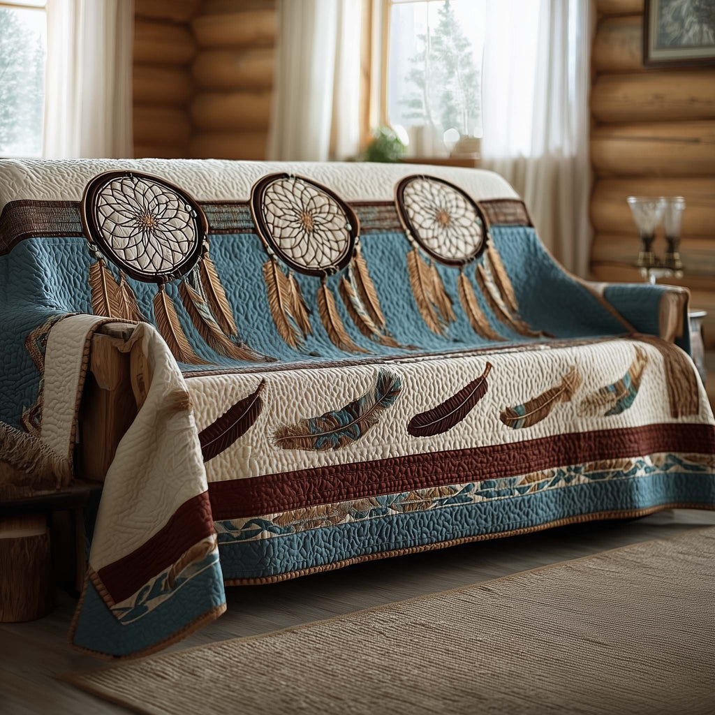 Dreamcatchers on Blue and Cream Bands Sofa Cover