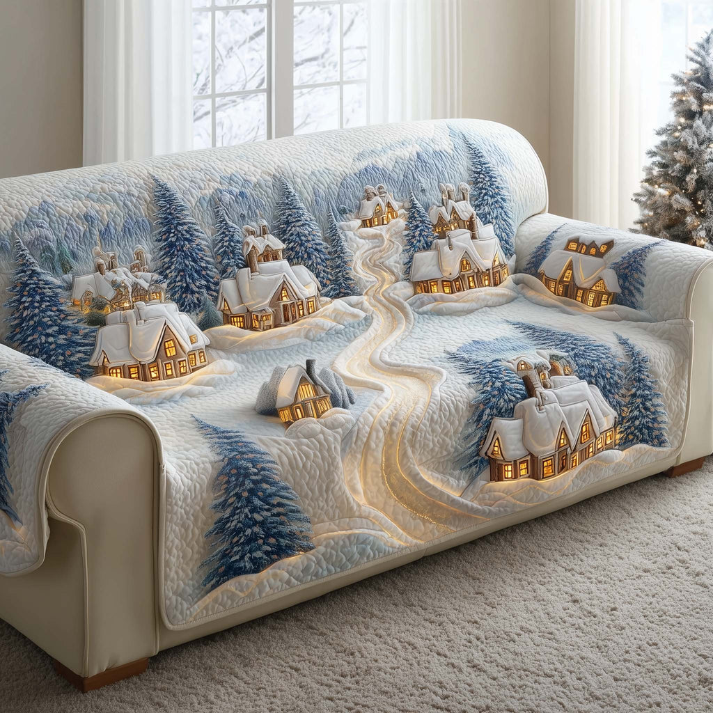 Cream Village Along the Winding Snow Road Sofa Cover