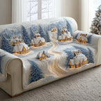 Cream Village Along the Winding Snow Road Sofa Cover