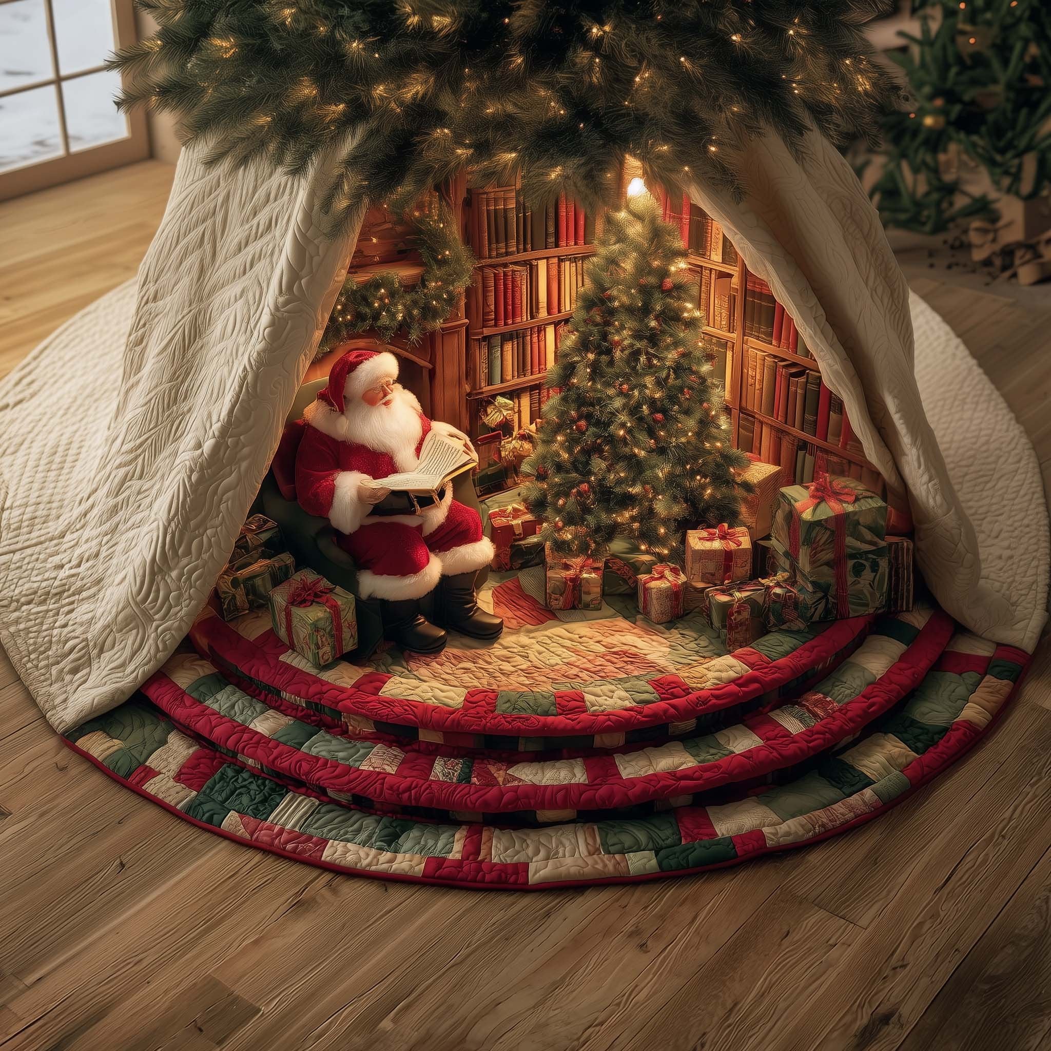 Santa Reading by the Tree Christmas Tree Skirt