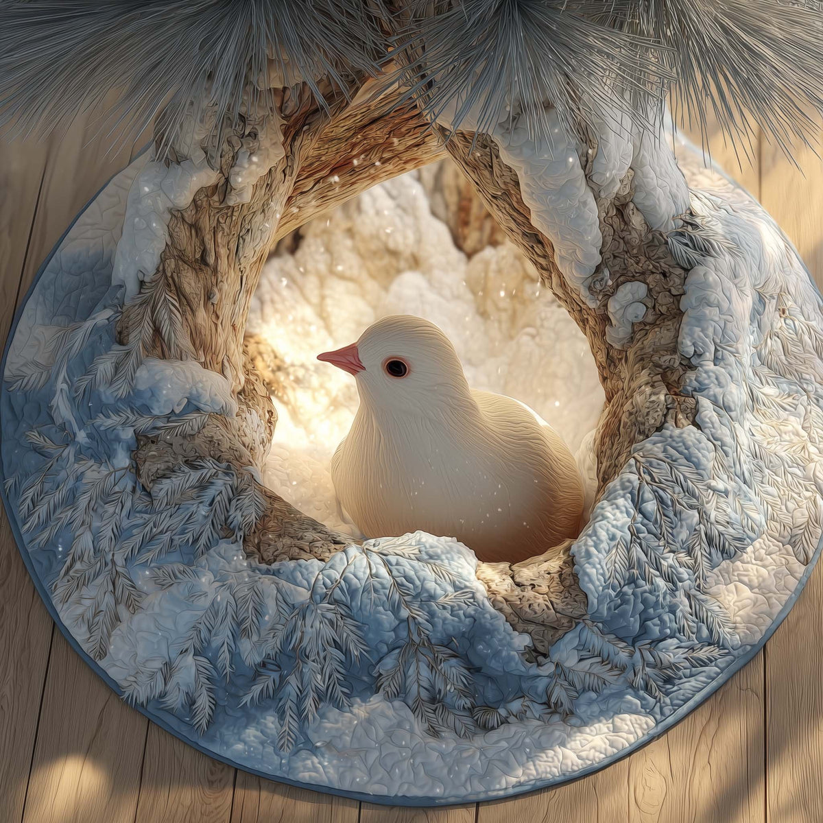 White Dove in the Snowy Nest Christmas Tree Skirt