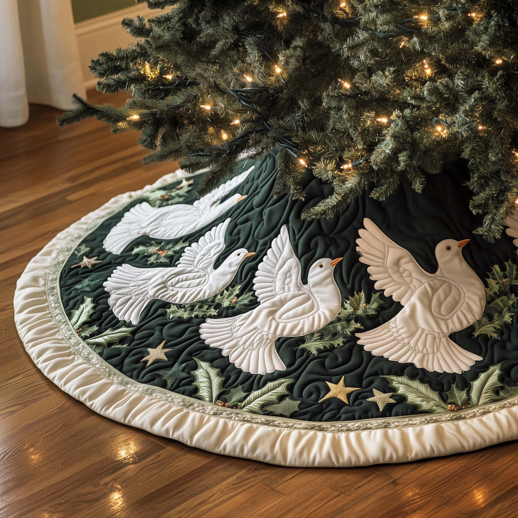 White Doves on the Forest Green Christmas Tree Skirt