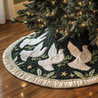 White Doves on the Forest Green Christmas Tree Skirt