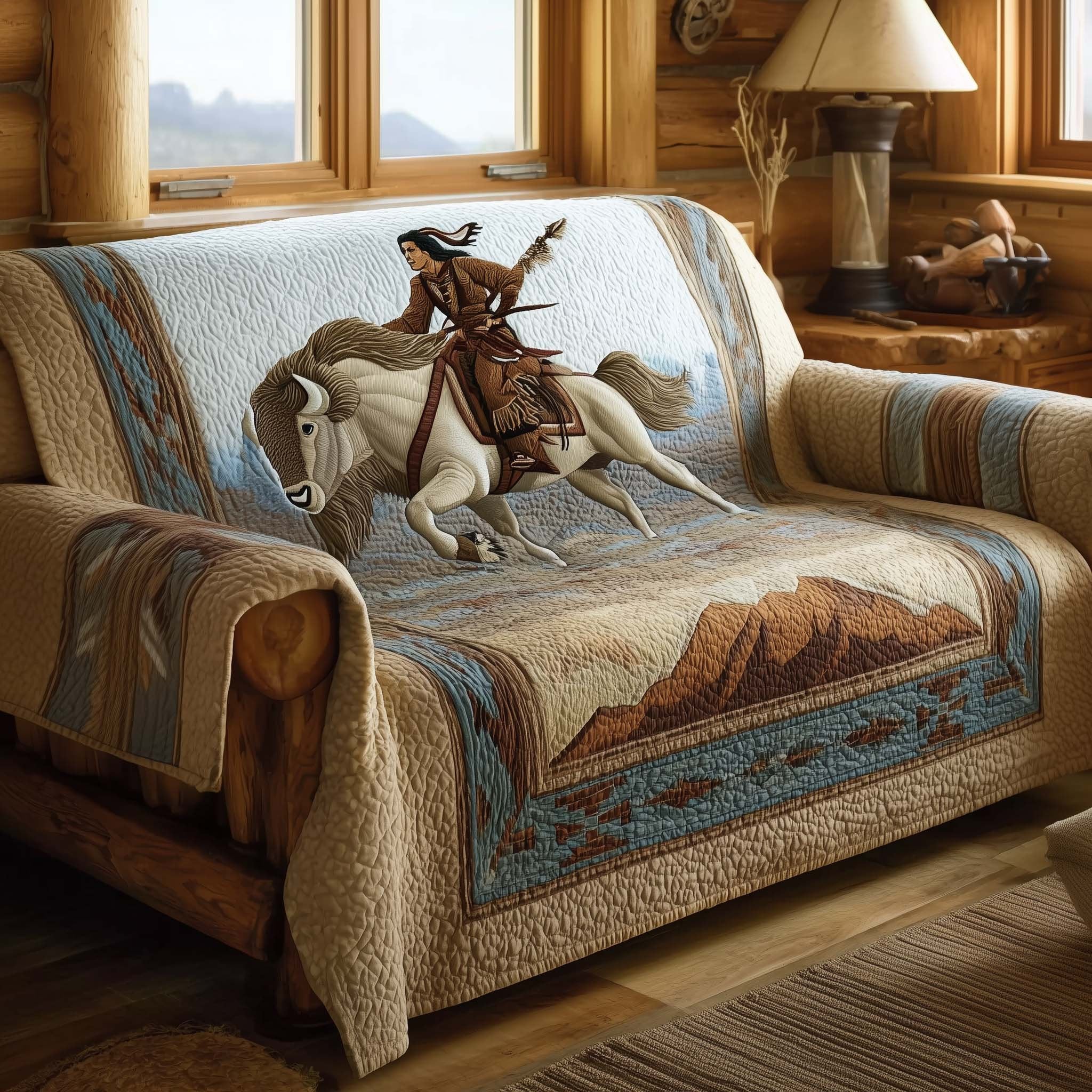 Rider and Longhorn Skull in the Desert Sofa Cover