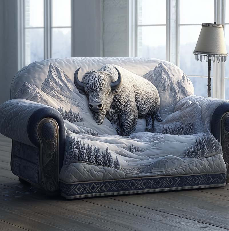 White Bison in the Snowy Mountains Sofa Cover