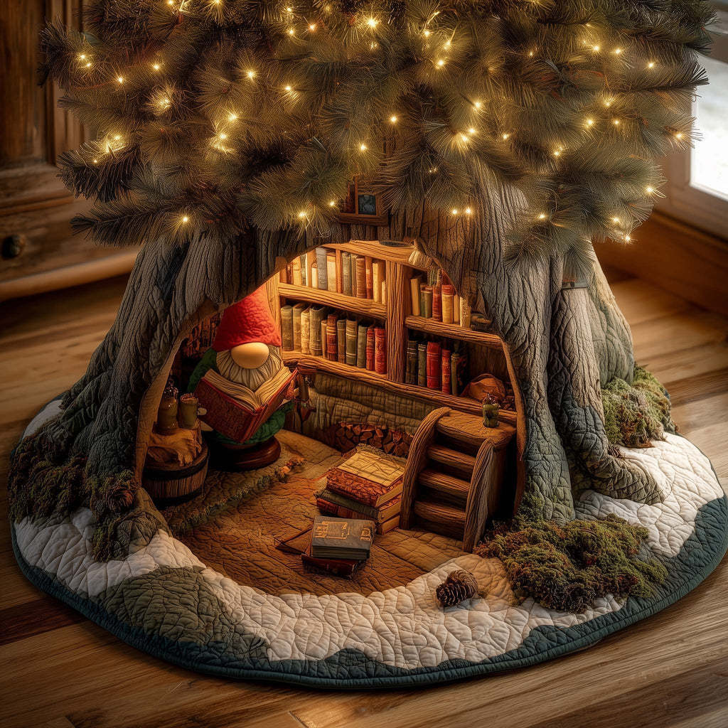 Library Inside the Tree Trunk Christmas Tree Skirt