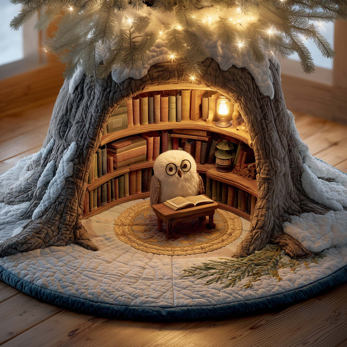 Owl in the Tree Library Christmas Tree Skirt